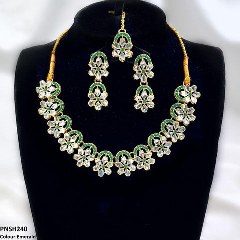 PNSH240 SDQ Flower Tear Stone Necklace Set - PNSH