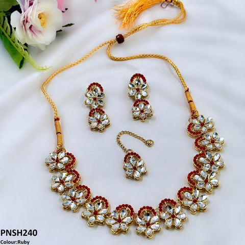 PNSH240 SDQ Flower Tear Stone Necklace Set - PNSH