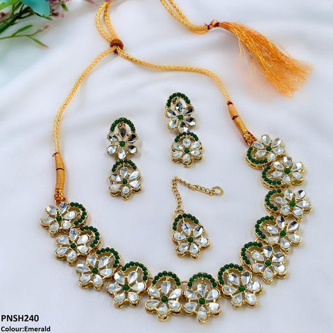 PNSH240 SDQ Flower Tear Stone Necklace Set - PNSH