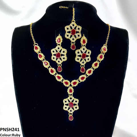 PNSH241 FRN Oval/Tear Drop Necklace Set - PNSH