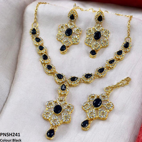 PNSH241 FRN Oval/Tear Drop Necklace Set - PNSH