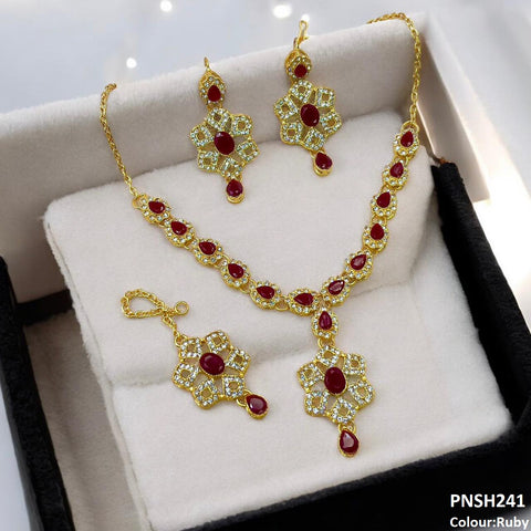 PNSH241 FRN Oval/Tear Drop Necklace Set - PNSH