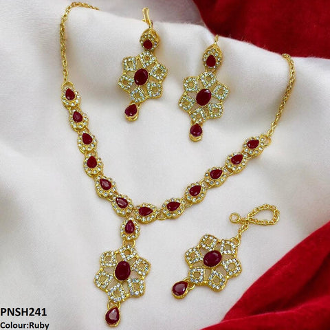 PNSH241 FRN Oval/Tear Drop Necklace Set - PNSH