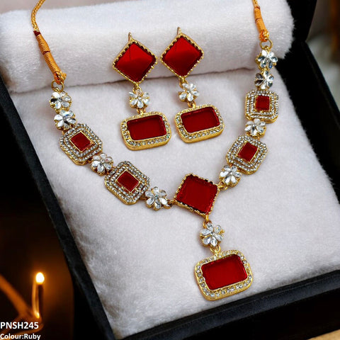 PNSH245 FRN Square/Rectangle Drop Necklace Set - PNSH