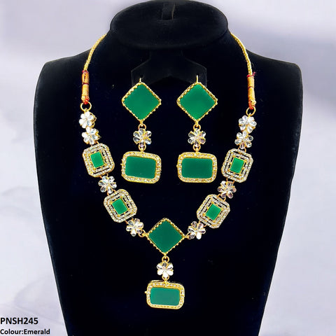 PNSH245 FRN Square/Rectangle Drop Necklace Set - PNSH