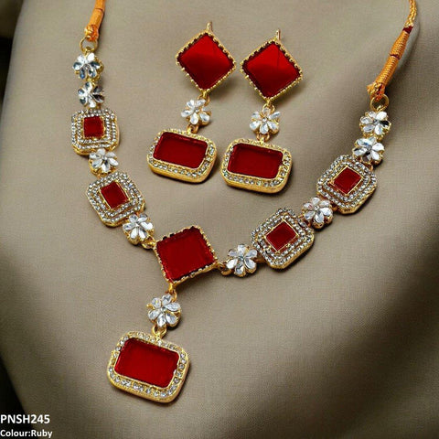 PNSH245 FRN Square/Rectangle Drop Necklace Set - PNSH