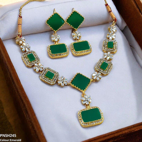 PNSH245 FRN Square/Rectangle Drop Necklace Set - PNSH