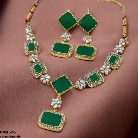 PNSH245 FRN Square/Rectangle Drop Necklace Set - PNSH