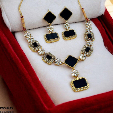 PNSH245 FRN Square/Rectangle Drop Necklace Set - PNSH