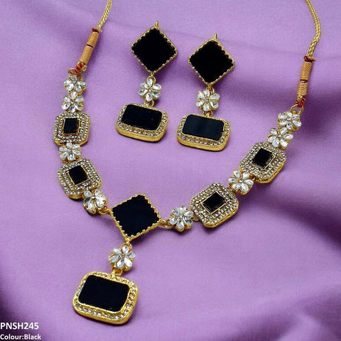 PNSH245 FRN Square/Rectangle Drop Necklace Set - PNSH