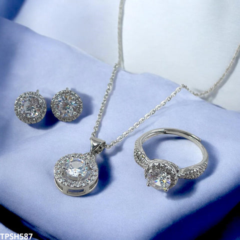 TPSH587 JJF Round Stone Pendent Set-TPSH
