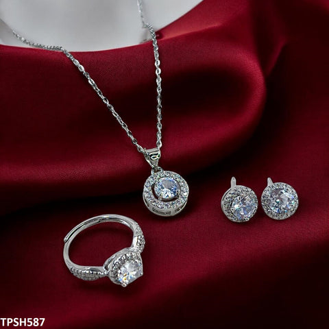 TPSH587 JJF Round Stone Pendent Set-TPSH