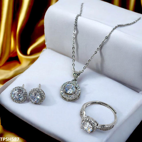 TPSH587 JJF Round Stone Pendent Set-TPSH