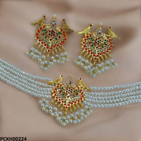 PCKH00224 MZM Multi Stone Pearl Choker Set - PCKH
