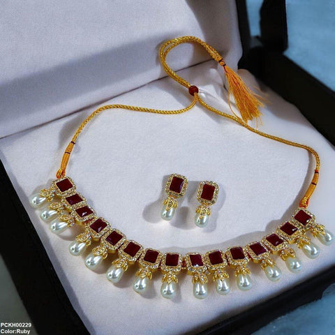 PCKH00229 SDQ Rectangle Pearl Choker Set -  PCKH