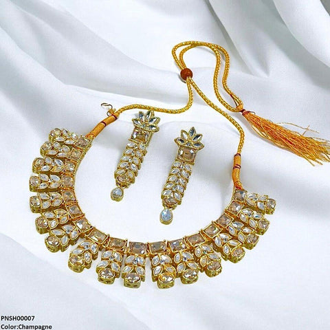 PNSH00007 SDQ Reactangle/Oval Tear Necklace Set - PNSH