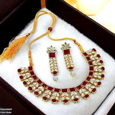 PNSH00007 SDQ Reactangle/Oval Tear Necklace Set - PNSH