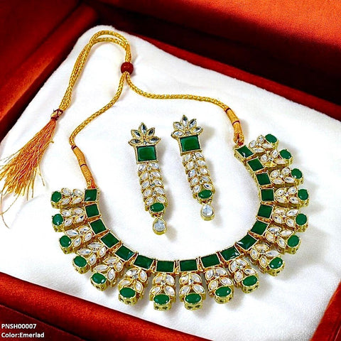 PNSH00007 SDQ Reactangle/Oval Tear Necklace Set - PNSH