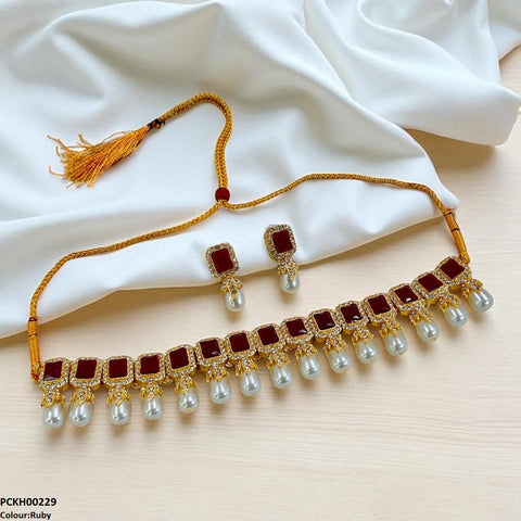 PCKH00229 SDQ Rectangle Pearl Choker Set -  PCKH