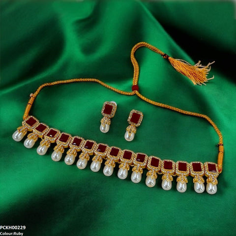 PCKH00229 SDQ Rectangle Pearl Choker Set -  PCKH