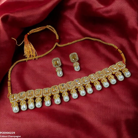 PCKH00229 SDQ Rectangle Pearl Choker Set -  PCKH
