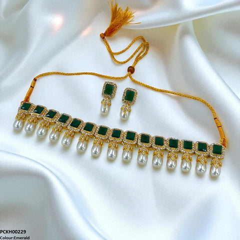 PCKH00229 SDQ Rectangle Pearl Choker Set -  PCKH