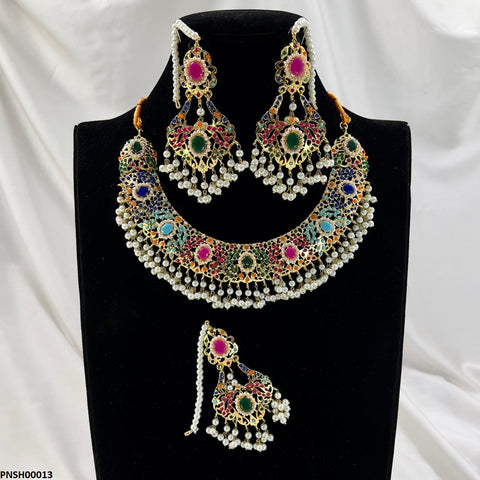 PNSH00013 SDQ Oval Multi  Necklace Set - PNSH