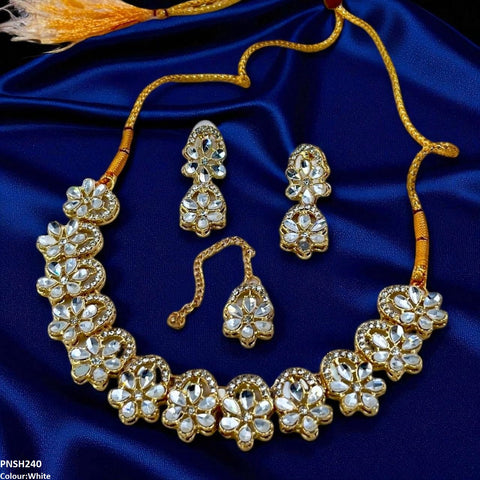 PNSH240 SDQ Flower Tear Stone Necklace Set - PNSH