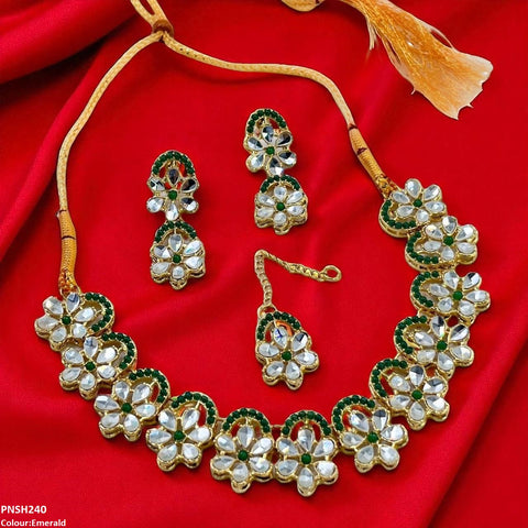 PNSH240 SDQ Flower Tear Stone Necklace Set - PNSH