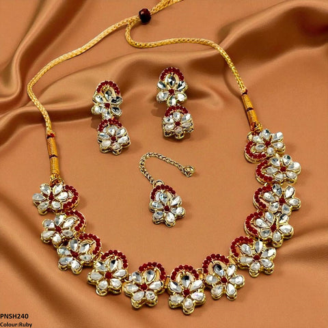 PNSH240 SDQ Flower Tear Stone Necklace Set - PNSH
