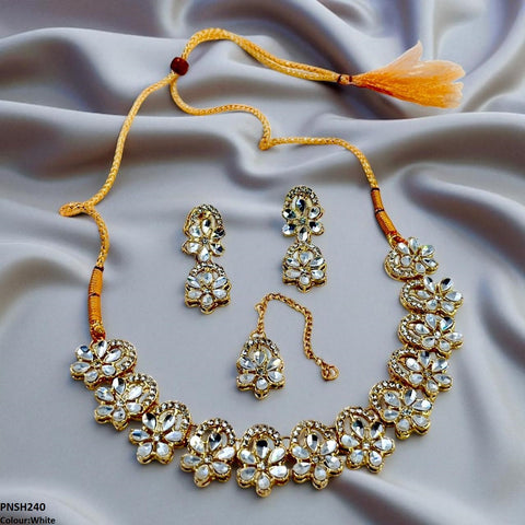 PNSH240 SDQ Flower Tear Stone Necklace Set - PNSH