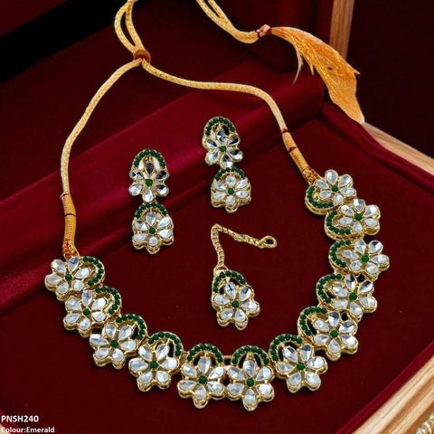 PNSH240 SDQ Flower Tear Stone Necklace Set - PNSH