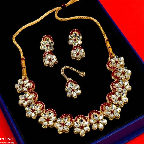 PNSH240 SDQ Flower Tear Stone Necklace Set - PNSH