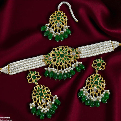 PCKH00242 MZM Square Flower Pearl Drop Choker Set - PCKH