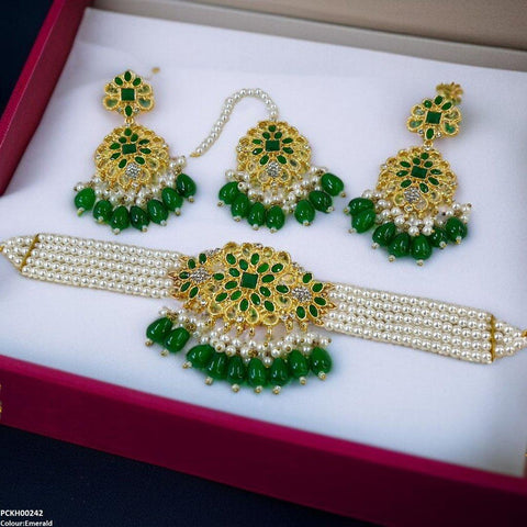 PCKH00242 MZM Square Flower Pearl Drop Choker Set - PCKH