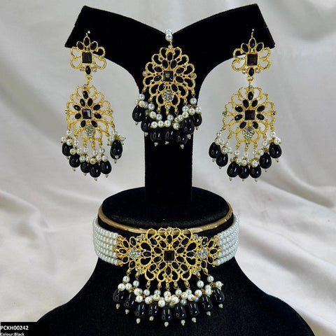 PCKH00242 MZM Square Flower Pearl Drop Choker Set - PCKH