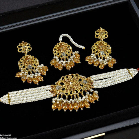 PCKH00242 MZM Square Flower Pearl Drop Choker Set - PCKH