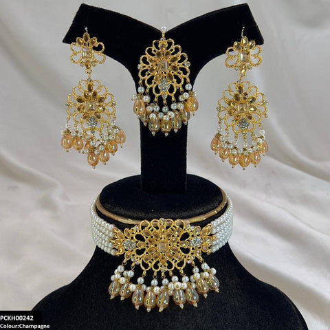 PCKH00242 MZM Square Flower Pearl Drop Choker Set - PCKH