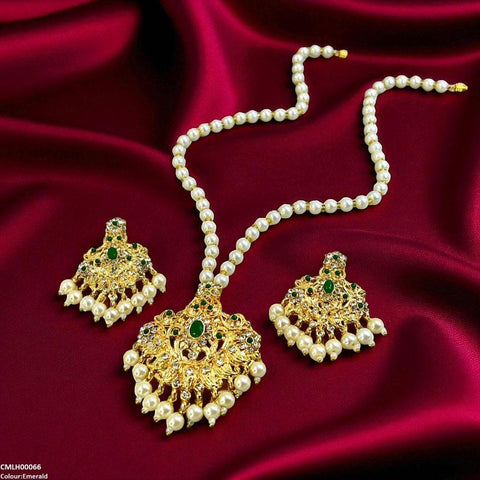 CMLH00066 MZM Oval/Flower Pearl Drop Mala Set -CMLH