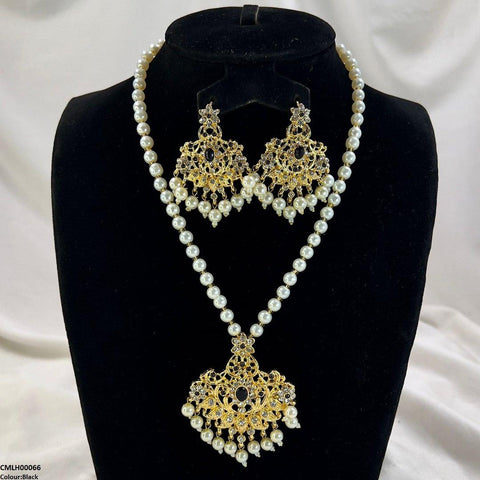 CMLH00066 MZM Oval/Flower Pearl Drop Mala Set -CMLH