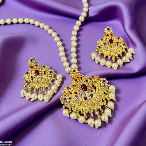 CMLH00066 MZM Oval/Flower Pearl Drop Mala Set -CMLH