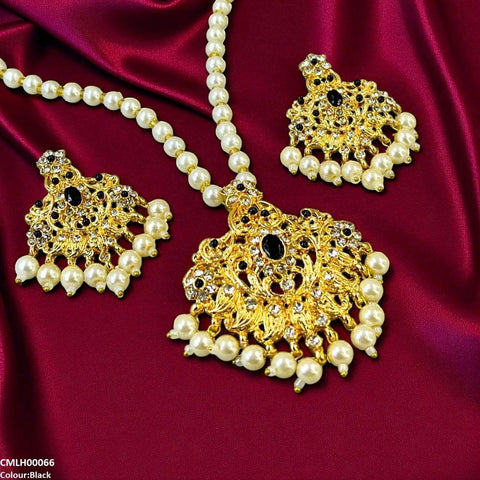 CMLH00066 MZM Oval/Flower Pearl Drop Mala Set -CMLH