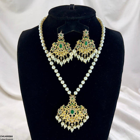CMLH00066 MZM Oval/Flower Pearl Drop Mala Set -CMLH
