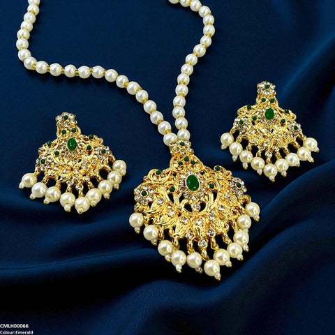 CMLH00066 MZM Oval/Flower Pearl Drop Mala Set -CMLH