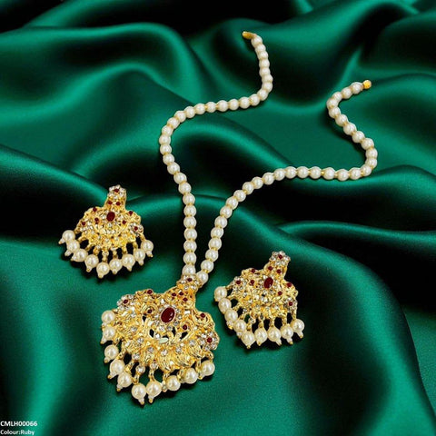 CMLH00066 MZM Oval/Flower Pearl Drop Mala Set -CMLH