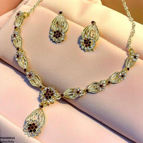 PNSH00016 SDQ Rose Flower Necklace Set - PNSH