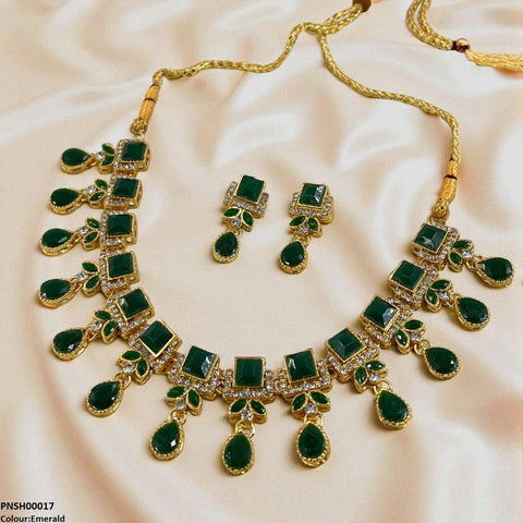 PNSH00017 FRN Square Tear Drop Necklace Set - PNSH
