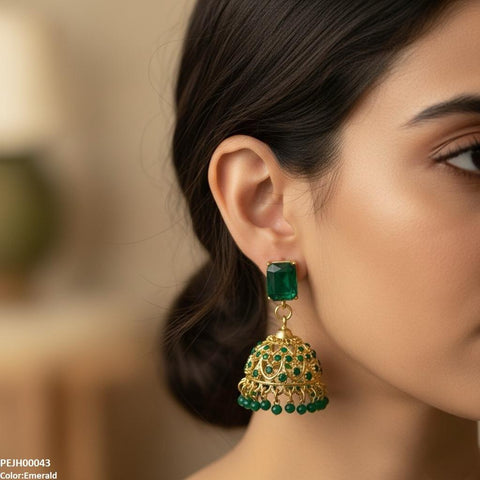 PEJH00043 SDQ Rectangle Pearl Drop Jhumki - PEJH