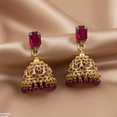 PEJH00043 SDQ Rectangle Pearl Drop Jhumki - PEJH