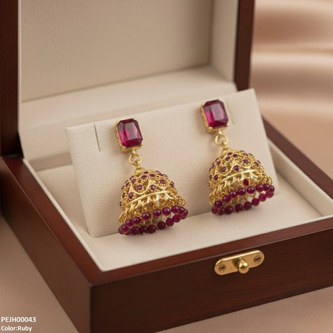 PEJH00043 SDQ Rectangle Pearl Drop Jhumki - PEJH